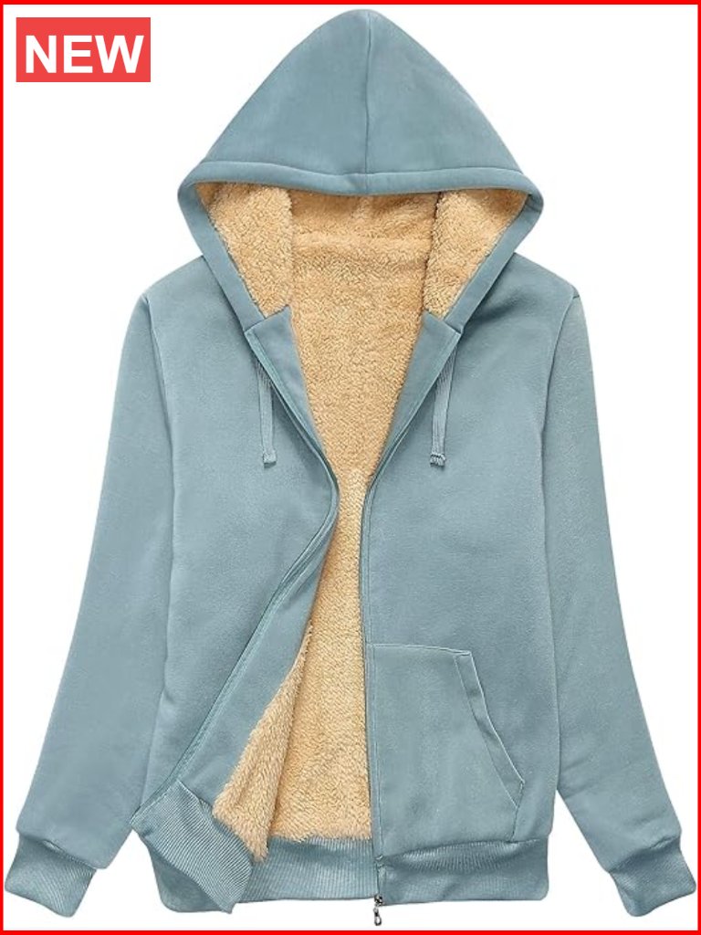Winter Fleece Sherpa Lined Full Zip Hoodie For Women